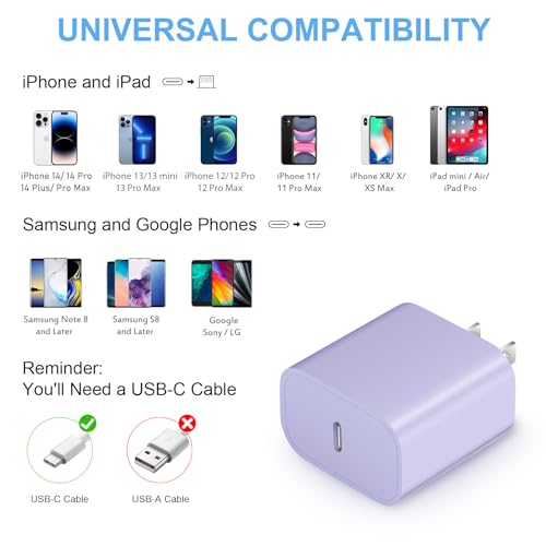 Extra Long 10FT iPhone 14 13 12 Charger Fast Charging 2-Pack 20W Super Fast Charger with Long Fast Charging Cable for iPhone 14/13/12/11 Pro Max,14 Plus,Mini,Pro/XS/SE/XR/iPad - Purple - color: Purple