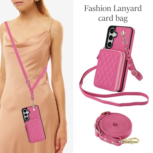 Asuwish Phone Case for Samsung Galaxy S25 5G Wallet Cell Cover with Tempered Glass Screen Protector Wrist Crossbody Strap Stand RFID Blocking Credit Card Holder S 25 25S G5 SM-S931U Women Girls Pink - color: Pink