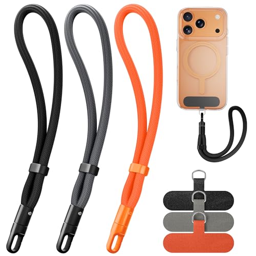 SHANSHUI Hand Wrist Strap Lanyard, 3 Pack Adjustable Cell Phone Lanyard Strap, Hand Wrist Strap Lanyard with 3x Tether Tabs for Smartphones- Black Dark Gray Orange - color: Black Dark Gray Orange
