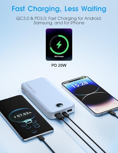 citicr Portable Charger 10000mAh PD20W w/Built-in Cables & Wall Plug Blue - color: Blue