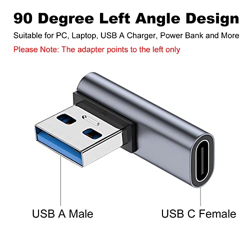 AreMe 90 Degree USB C Female to USB Male Adapter 2 Pack, Left Angle - style: Left Angle