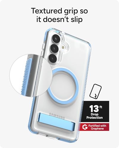 ZAGG Santa Cruz Snap Samsung Galaxy S26+ Case with Kickstand - ICY Blue, Magnetic Crystal Clear Protective Phone Cover, 13ft Drop Protection, Graphene Reinforced, Slim Case with Stand - color: Icy Blue, size: Samsung Galaxy S26 Plus