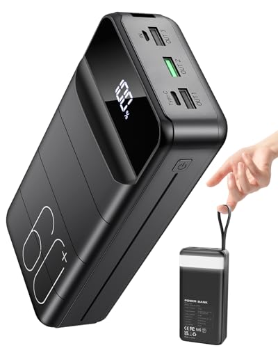 Portable Charger 60000mAh Power Bank 22.5W Fast Charging USB C Battery Pack - color: Black