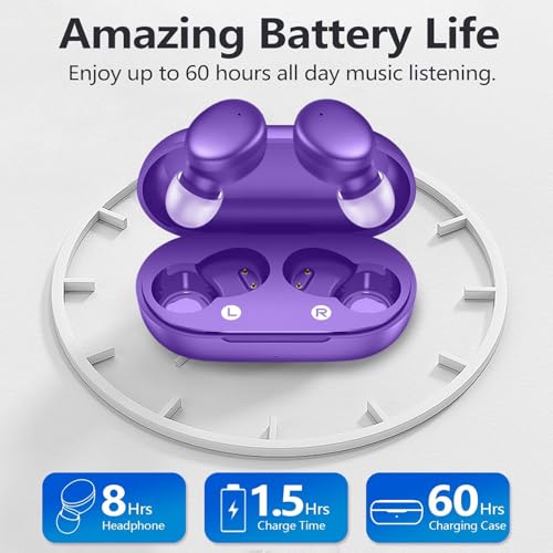 MOZOTER Mini Wireless Earbuds Bluetooth 5.3 in Ear Headphones Headsets - color: Pure Purple