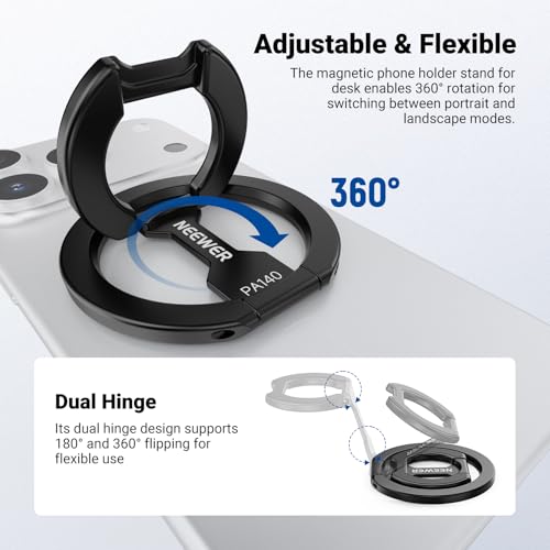 NEEWER Magnetic Phone Grip, Dual Side Magnet Cell Phone Ring Holder Stand Foldable Kickstand Portable Compatible with MagSafe iPhone Samsung Android for Car Mount Workout Gym Video Recording, PA140 - style: PA140