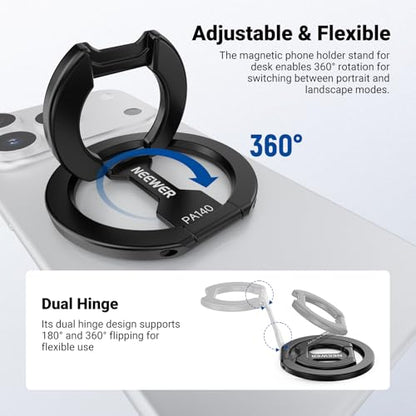 NEEWER Magnetic Phone Grip, Dual Side Magnet Cell Phone Ring Holder Stand Foldable Kickstand Portable Compatible with MagSafe iPhone Samsung Android for Car Mount Workout Gym Video Recording, PA140 - style: PA140