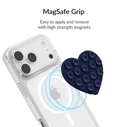 Velvet Caviar Suction Cup Phone Case Mount Compatible with MagSafe Devices Only - Magnetic Silicone Sticky Phone Grip Holder for iPhone Back of Phone - Mirror Gripper (Admiral Navy Heart) - color: Admiral Navy Heart
