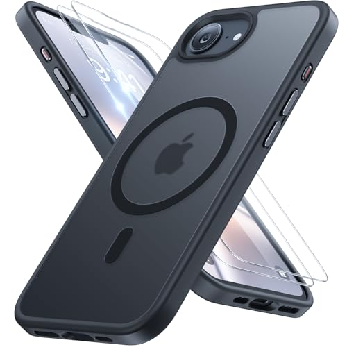 Miracase for iPhone 16e case & iPhone 17e Case for MagSafe [with 2×9H+ Screen Protectors] TOP Military-Grade Protection Shockproof with Velvet Touch for iPhone 16e/17e Phone Case 6.1", Matte Black - color: Black, size: iPhone 16e/17e