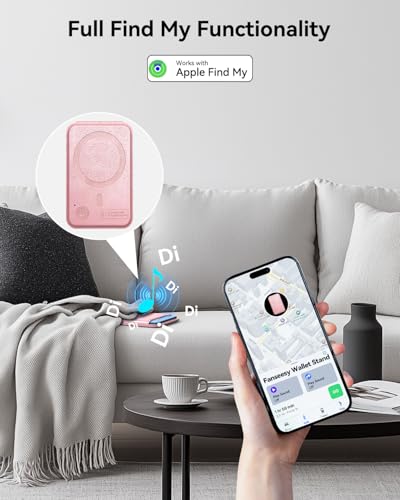 for MagSafe Wallet, Works with Apple Find My,5 Card Holder with Stand, Magnetic Phone Wallet Stand for iPhone 17/16/15/14/13/12 Pro Max Air Plus, RFID Blocking Vegan Leather,Rose Gold - color: Findmy Rose Gold