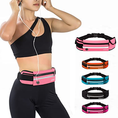 Jueachy Running Belts for Women Waterproof Fanny Pack Running Waist Pouch Phone holder Adjustable Sports Money Belt with Headphone Port - color: PK