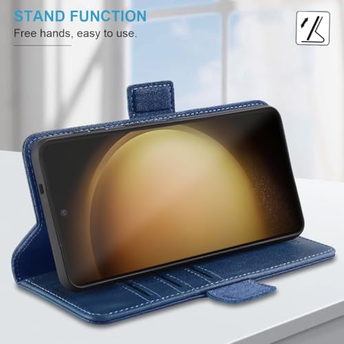 KEZiHOME Genuine Leather Wallet Case for Samsung Galaxy S25 Ultra Blue | Blue, RFID Blocking, S25 Ultra Wallet Case, Card Slot, Flip, Magnetic Stand Phone Cover Compatible with S25 Ultra - color: Blue, size: Galaxy S25 Ultra Case
