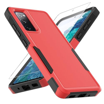 for Samsung Galaxy S20 FE Case,[Military Grade Drop Tested] with HD Screen Protector,Dual Layer Protective Heavy Duty Cell Phone Cover Non-Slip Shockproof Rugged Case for Galaxy S20 FE 5G (Red) - color: Red