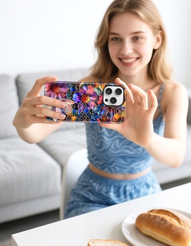 Jusy Magnetic Stained Glass Floral Case for iPhone 16e/17e, Purple | Compatible with MagSafe, Cute Aesthetic Flower Design, TPU and PC Protective Phone Cover - color: Purple