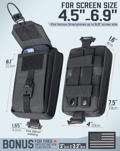 RXW Tactical Phone Pouch, MOLLE Tool Phone Holder for Belt & Vest - color: Black