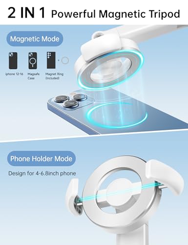 70" Magnetic Tripod for iPhone Magsafe, Extendable Selfie Stick Tripod - color: White