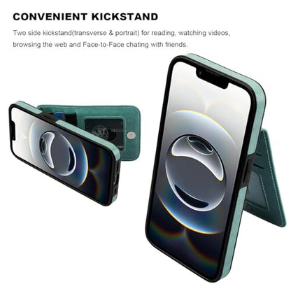 KIHUWEY for iPhone 17e/16e Wallet Case Card Holder Kickstand, Mint Green | Credit Card Slots, PU Leather, Magnetic Clasp, Flip Heavy Duty Protection Cover for Men and Women - color: Mint Green
