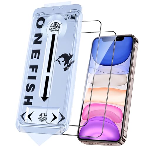 OneFish Tempered Glass Screen Protector for iphone 11/Xr, 9H Hardness Glass Scratch Resistant,HD Clarity Tempered Glass Film with Installation Frame,Shatterproof Bubble Free, Easy Installation,2Pack. - size: iPhone 11/XR
