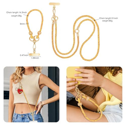 Crystal Phone Strap Crossbody and Wrist Lanyard, Anti Theft Layered & Wrist Strap Cell Phone Neck for Women - color: Orange