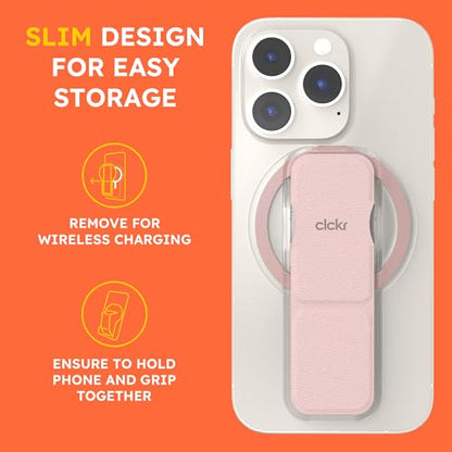 CLCKR Finger Phone Grip for MagSafe Stand, Phone Grip Loop Holder with Kickstand, Magnetic Phone Grip Holder, for iPhone 16/15/14/13/12 Pro Max Plus Series, Clear Pink - color: Pink