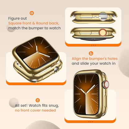 [2 Pack] Bumper Case for Apple Watch Series 9/8/7 45mm, Gold - color: Gold+Gold, size: 45 mm Series 9/8/7