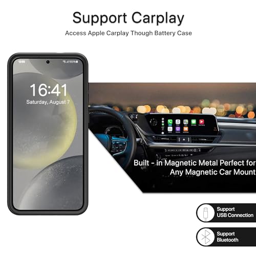 Battery Case for Galaxy S24 Plus,12000mAh Large Capacity Rechargeable Portable Protective Extended Charger Cover Compatible with Galaxy S24 Plus (6.7 inch) Wireless Charging Case with Carplay-Black - size: Galaxy S24 Plus