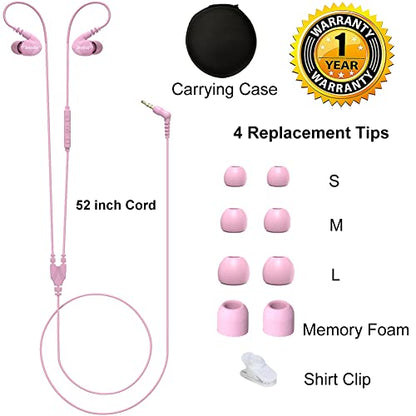 Joysico Wired Sport Running Headphones Over Ear in-Ear Earbuds w Mic Pink - color: Pink