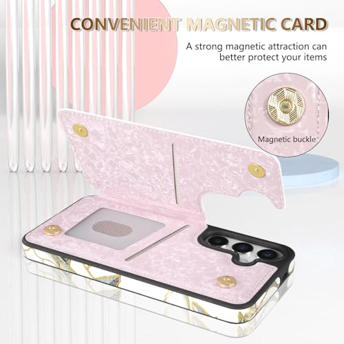 NNH Compatible with Samsung Galaxy S24 Wallet Case with RFID Blocking Card Slots Folio Flip PU Leather Kickstand Double Magnetic Clasp Design Cover for Galaxy S24(6.2 inch-Magnolia Flowers) - color: Magnolia Flowers, size: Galaxy S24 6.2 inch