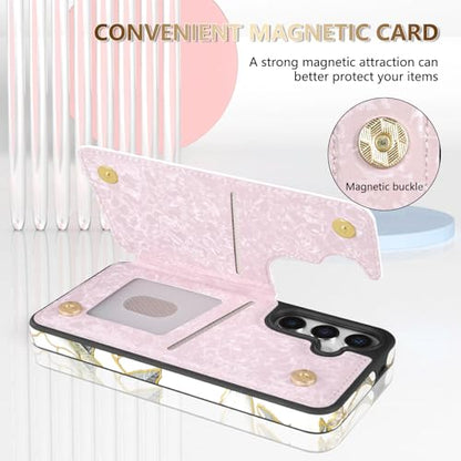 NNH Compatible with Samsung Galaxy S24 Wallet Case with RFID Blocking Card Slots Folio Flip PU Leather Kickstand Double Magnetic Clasp Design Cover for Galaxy S24(6.2 inch-Magnolia Flowers) - color: Magnolia Flowers, size: Galaxy S24 6.2 inch