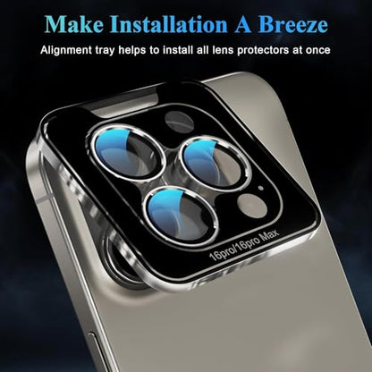 Camera Protector Metal Ring for iPhone 16 Pro/iPhone 16 Pro Max HD Tempered Glass Individual Lens Protective Cover, Grey - color: Grey