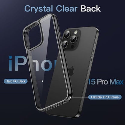 JETech Case for iPhone 15 Pro Max, Anti-Yellowing, Black | Shockproof Protection, Scratch Resistant Hard PC Back, Durable Transparent TPU Bumper - color: Black, size: iPhone 15 Pro Max