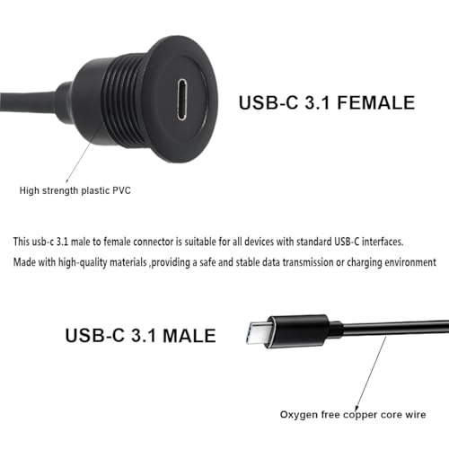 PENGLIN USB C 3.1 Flush Mount Extension Cable Male to Famale 30CM