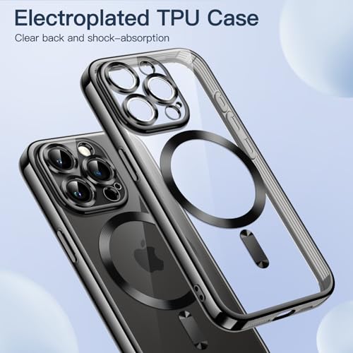 JETech Magnetic Case for iPhone 15 Pro, Black | Compatible with MagSafe, Camera Lens Protection, Electroplated TPU Frame, Shockproof Protection - color: Black