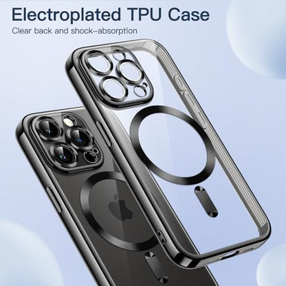 JETech Magnetic Case for iPhone 15 Pro, Black | Compatible with MagSafe, Camera Lens Protection, Electroplated TPU Frame, Shockproof Protection - color: Black