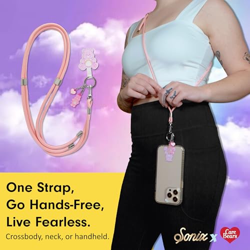 Sonix x Care Bears | Crossbody Phone Strap with Charms | Adjustable, Universal Cell Phone Rope Strap Lanyard | Pink Cord | Cheer Bear - color: Cheer Bear