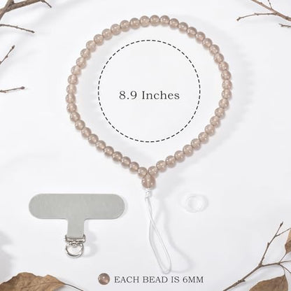 Agate Beaded Phone Wrist Strap for Women Men Stone Beads Charm Handmade Cellphone Chain Lanyard with Tether Tab - color: Grey-2, size: 6mm Beads