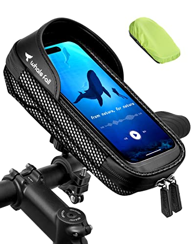 whale fall Bike Phone Holder, Waterproof Handlebar Bag for Phones up to 7" | 360° Rotatable Mount, TPU Touchscreen, Quick Release, Anti-Shake, Extra Storage and Rain Cover for Navigation and Rides
