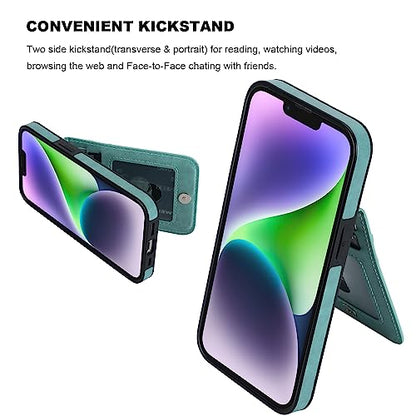 KIHUWEY for iPhone 14 Wallet Case Card Holder Kickstand, Mint Green - color: Mint Green