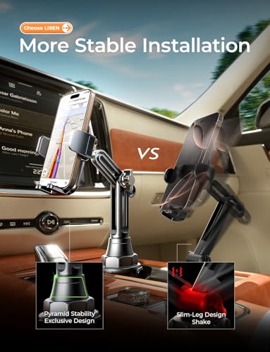 LISEN [Upgraded Version Cup Holder Phone Holder for Car, Universal 360° Adjustable Long Neck Car Phone Mount Golf Cart Truck Jeep, Compatible with iPhone Samsung Google & All 4.0-7.0 '' Phones - color: Black