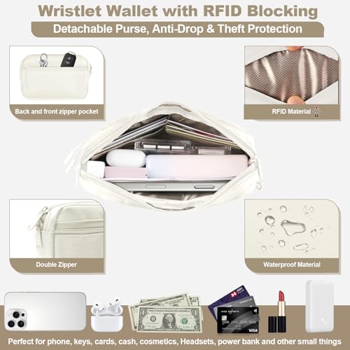 YFWE Phone Strap Crossbody, Clip and Go Strap for Phone with Wallet Crossbody, Adjustable Phone Lanyard Belt Strap with Detachable RFID Wristlet Wallet (XL-Cream) - color: Cream, size: X-Large