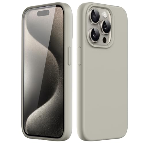 JETech Silicone Case for iPhone 15 Pro, Natural Titanium | Silky Soft Touch, Shockproof Protection, Scratch Resistant, Microfiber Lining - color: Natural Titanium, size: iPhone 15 Pro