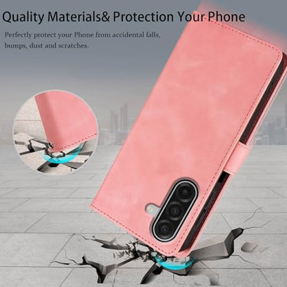 Wallet Case for Samsung Galaxy A17, RFID Blocking (Pink) | 4 card slots with ID window, cash pocket, wrist strap, stand function, magnetic closure, flip PU leather, TPU inner shell - color: Pink