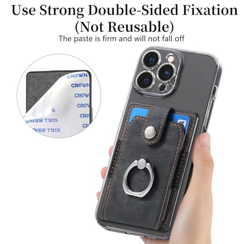 Card Holder Phone Wallet, Ring Stand Stick on Phone Wallet Black - color: Black
