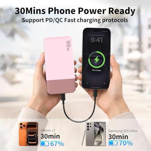 NOBIS 90W Portable Charger 20000mAh Laptop Power Bank Fast Charging - color: Pink
