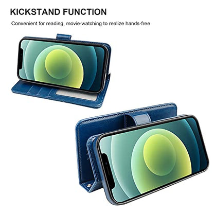 Bocasal Compatible with iPhone 12 & iPhone 12 Pro Wallet Case with Card Holder PU Leather Magnetic Detachable Kickstand Shockproof Wrist Strap Removable Flip Cover 6.1 inch (Blue) | Kickstand Card Slots Holder PU Leather Magnetic Shockproof Wrist Strap Re