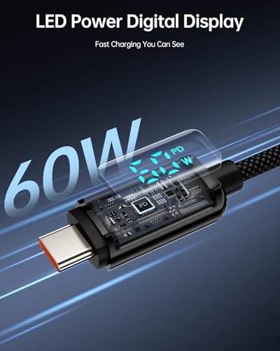 Hichain USB C to USB C Fast Charging Cable with LED Display, 4FT 60W - color: Black, size: 4FT