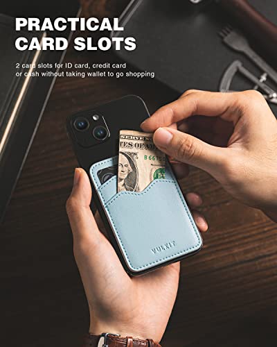 VULKIT Stick on Card Holder Compatible for iphone Leather Cell Phone Wallet Credit Card Case Strong Sticker for Women - color: Blue