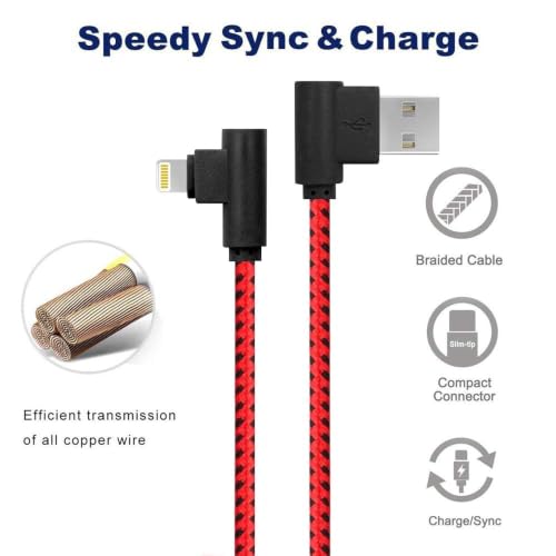 OCEEK 3Pack (3/6/10FT) USB A to Lightning Cable Right Angle [MFi Certified] - color: 3Pack red-black