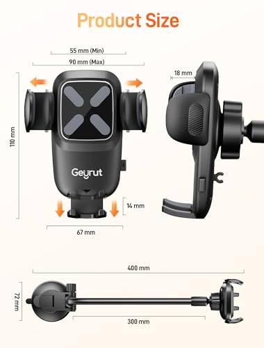 Phone Holder for Bed, Windshield Window Mobile Holders Flexible Bedside Headboard Desk Phone Holder Cell Phone Mount Clamp Clip with 14-Inch Gooseneck Long Arm