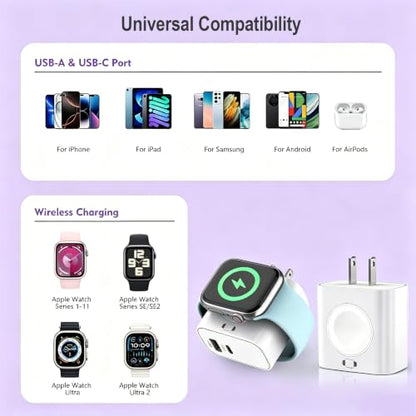 Charger Block for Apple Watch,23W Fast 3 in 1 USB C iWatch Charging Block - color: White-1pc