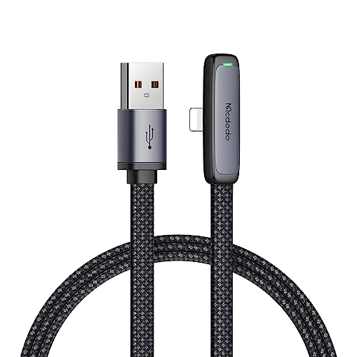 mcdodo 6FT USB to Lightning Cable 90 Degree Right Angle USB-A to Lightning Charging Cable with LED Indicator Light Compatible with iPhone 14 13 12 11/Pro/ProMax/Plus, iPad, AirPods, iTouch - color: USB-A to Lightning